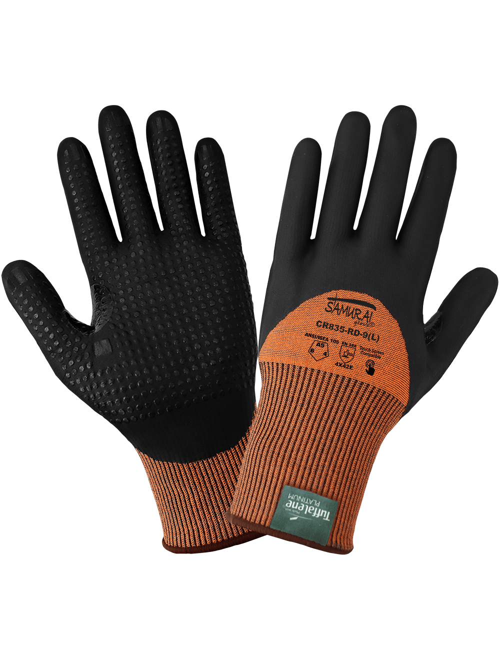 Samurai Glove® High-Visibility Cut Resistant Three-Quarter Coated Touch Screen Gloves Made with 15-Gauge Tuffalene® Platinum - CR835-RD