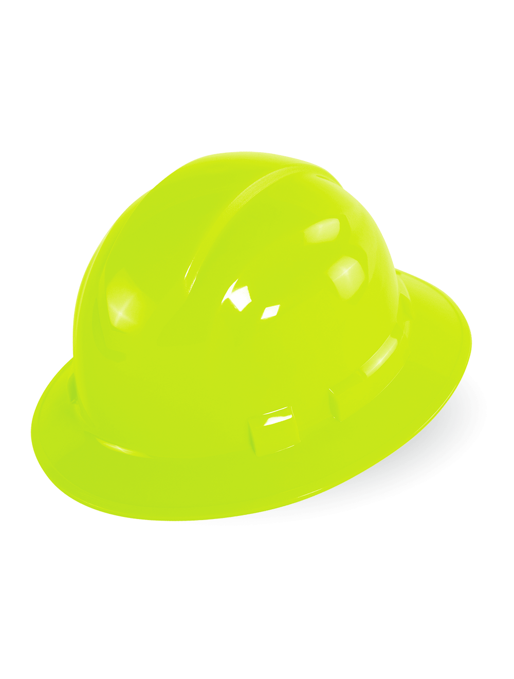 Bullhead Safety™ Head Protection High-Visibility Yellow/Green Unvented Full Brim Style Hard Hat With Six-Point Ratchet Suspension - HH-F1-YG