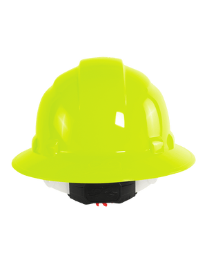 Bullhead Safety™ Head Protection High-Visibility Yellow/Green Unvented Full Brim Style Hard Hat With Six-Point Ratchet Suspension - HH-F1-YG