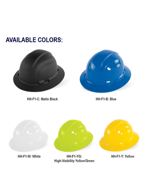 Bullhead Safety™ Head Protection High-Visibility Yellow/Green Unvented Full Brim Style Hard Hat With Six-Point Ratchet Suspension - HH-F1-YG