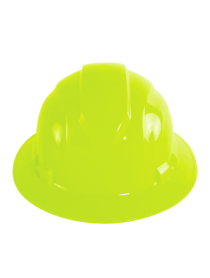 Bullhead Safety™ Head Protection High-Visibility Yellow/Green Unvented Full Brim Style Hard Hat With Six-Point Ratchet Suspension - HH-F1-YG