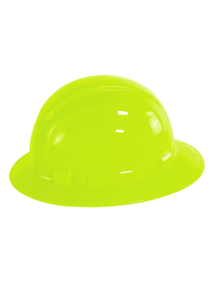 Bullhead Safety™ Head Protection High-Visibility Yellow/Green Unvented Full Brim Style Hard Hat With Six-Point Ratchet Suspension - HH-F1-YG