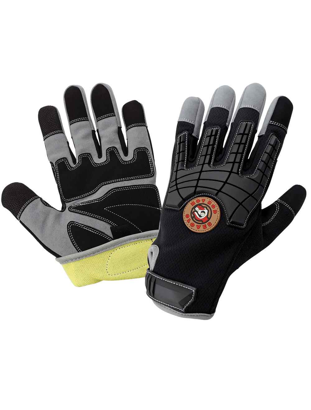 Hot Rod Gloves® Premium Synthetic Leather Palm Performance Mechanics Style Gloves with a Cut Resistant Liner, Impact Protection, and a Mesh Back - HR8200KEV